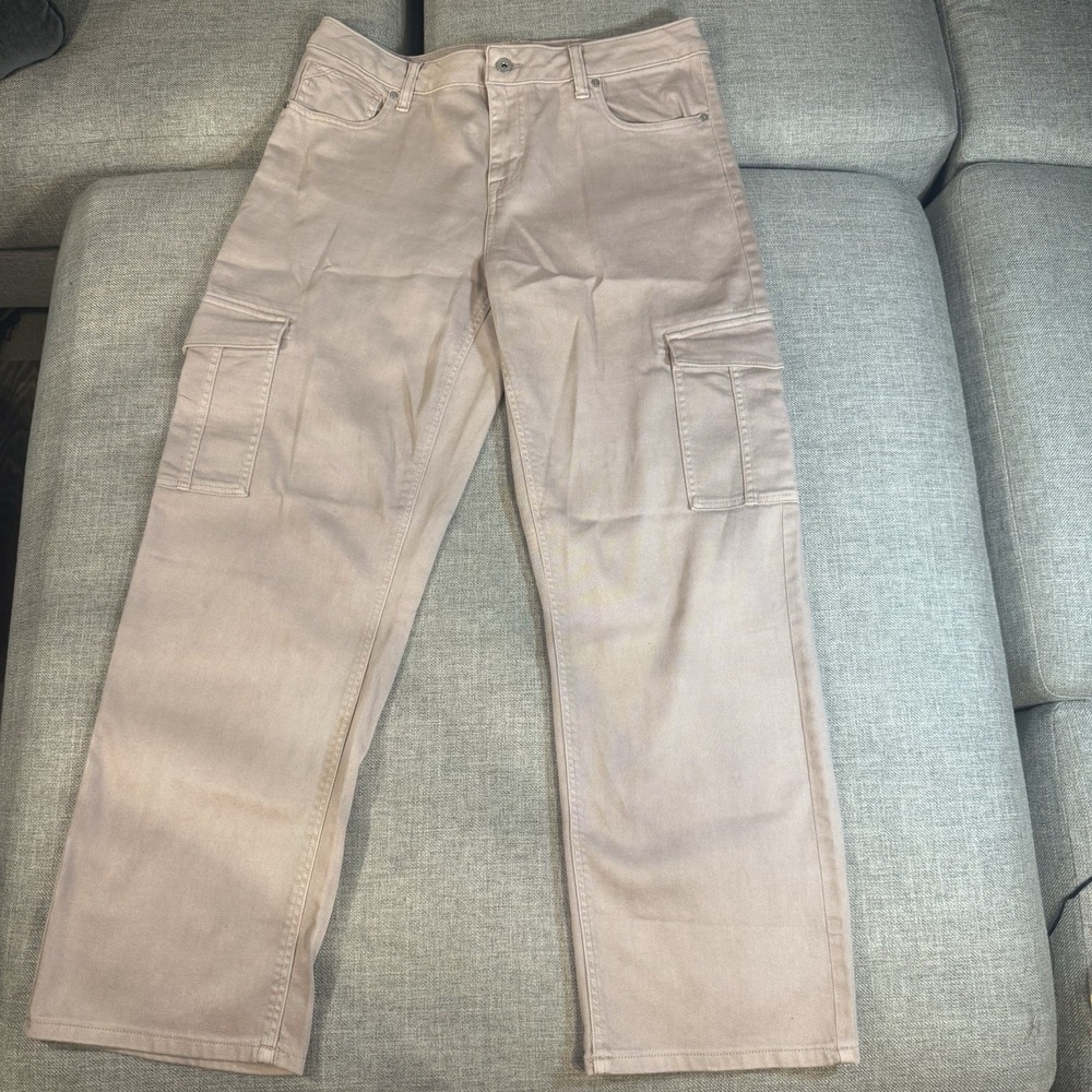 Edgely Women 14R Pink Cargo Jeans Mid Rise Relaxed Straight Stretch